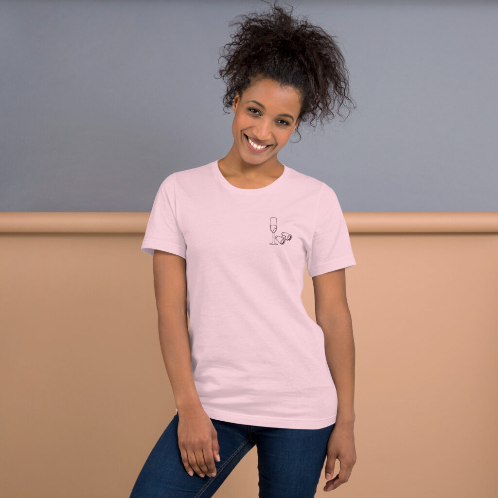 “I'm just here for the champagne” text on the back - statement t-shirt for true champagne lovers - Image 6