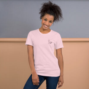 “I'm just here for the champagne” text on the back - statement t-shirt for true champagne lovers - Image 6