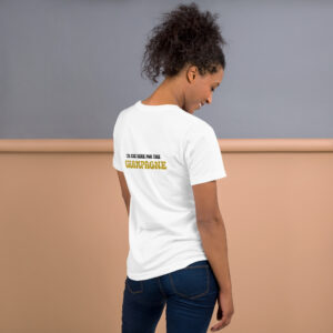 “I'm just here for the champagne” text on the back - statement t-shirt for true champagne lovers - Image 12