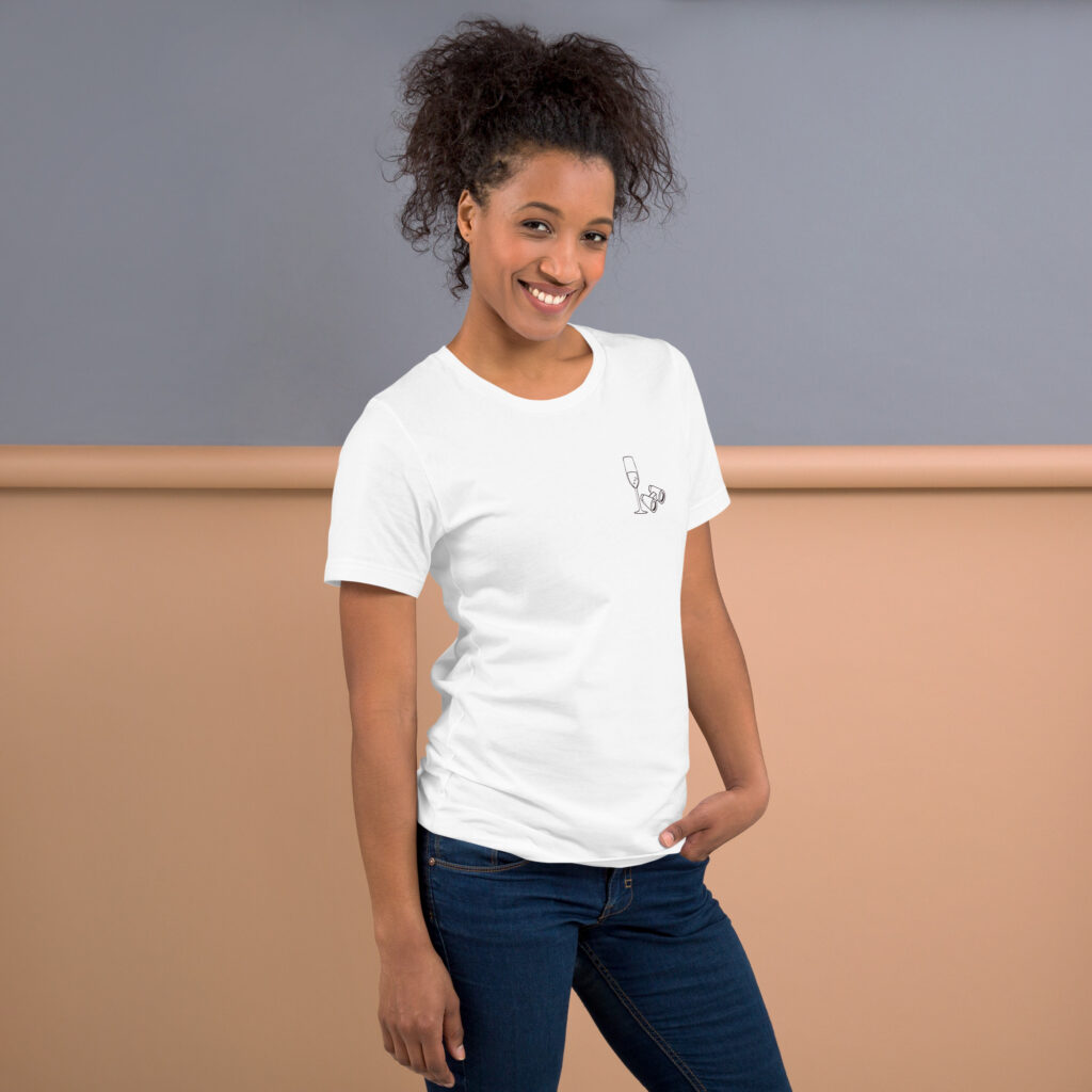 “I'm just here for the champagne” text on the back - statement t-shirt for true champagne lovers - Image 10